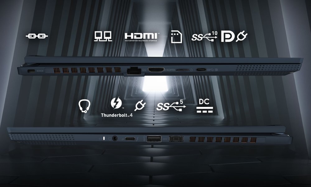 Laptop MSI Stealth 16 AI Studio A1VGG-031PL 16 IPS 240Hz U9-185H 32GB RAM 2TB SSD GeForce RTX4070 Windows 11 Home porty złącza kamera mikrofon