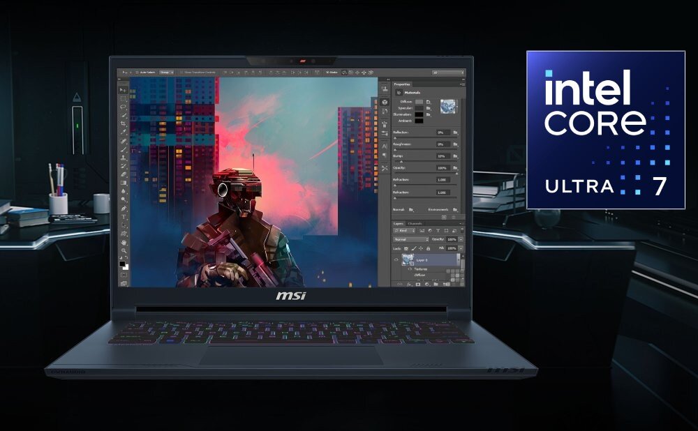 Laptop MSI Stealth 14 AI Studio A1VFG-025PL 14 OLED U7-155H 32GB RAM 1TB SSD GeForce RTX4060 Windows 11 Home procesor rdzenie moc