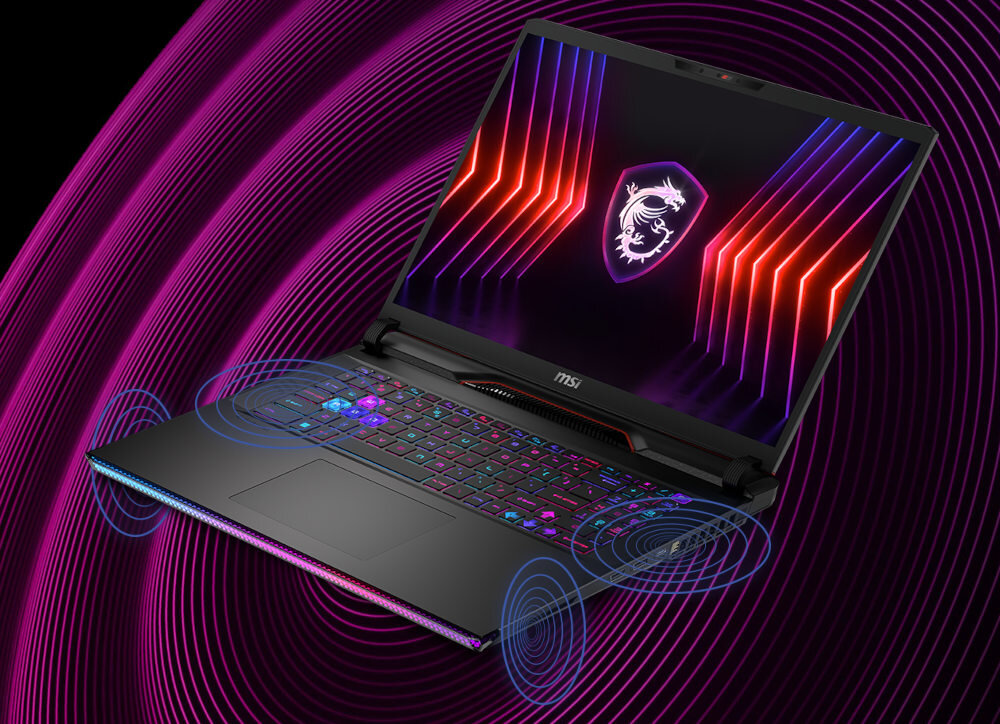 Laptop MSI Raider GE78 HX 14VIG-625PL 17 IPS 240Hz i9-14900HX 32GB RAM 2TB SSD GeForce RTX4090 Windows 11 Home głośniki audio dźwięk