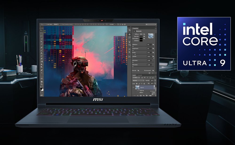 Laptop MSI Stealth 14 AI Studio A1VGG-024PL 14 OLED U9-185H 32GB RAM 2TB SSD GeForce RTX4070 Windows 11 Home procesor rdzenie moc