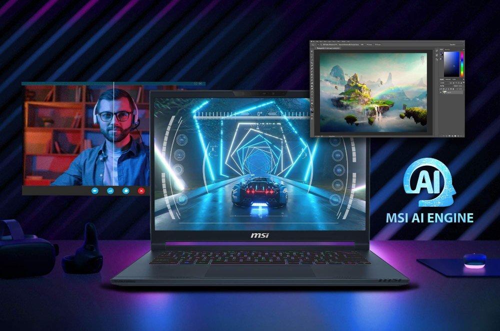 Laptop MSI Stealth 14 AI Studio A1VGG-024PL 14 OLED U9-185H 32GB RAM 2TB SSD GeForce RTX4070 Windows 11 Home funkcje narzędzia sztuczna inteligencja