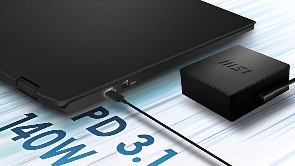 Laptop MSI Summit E16 AI Studio A1VETG-029PL 16 IPS 165Hz Ultra 7-155H 32GB RAM 1TB SSD GeForce RTX4050 Windows 11 Professional bateria konstrukcja czas działania ładowanie