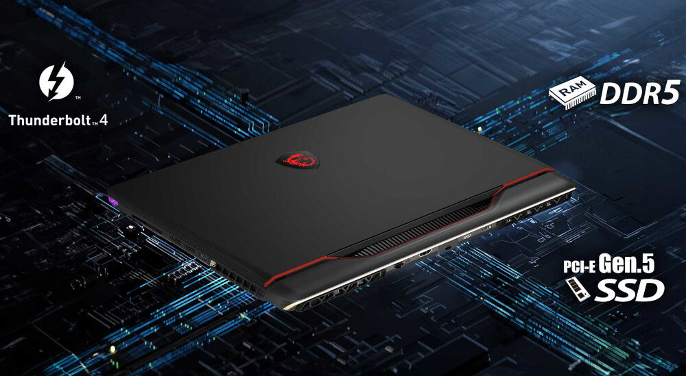 Laptop MSI Raider GE68 HX 14VIG-407PL 16 IPS i9-14900HX 32GB RAM 2TB SSD GeForce RTX4090 Windows 11 Home szybkość pamięć RAM dysk SSD Thunderbolt