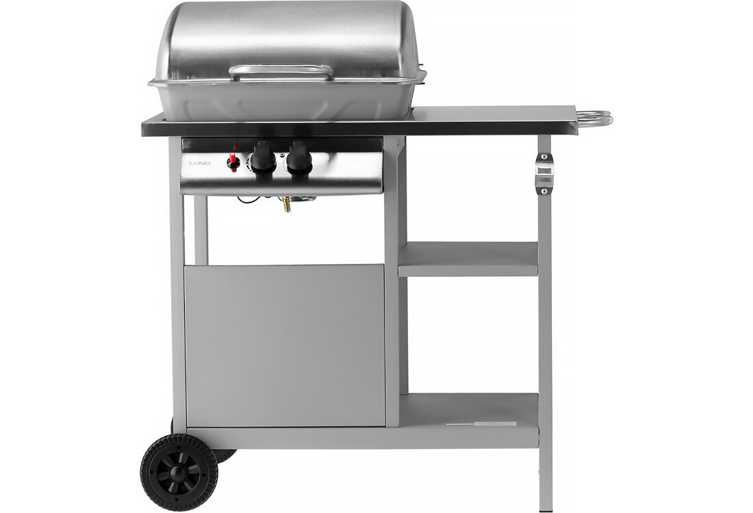Grill gazowy LUND 99658 Łatwość użytkowania transport wygodny piezo zapalnik Stalowa misa wyjmowana miseczka na kapiący tłuszcz 2 kółka transport