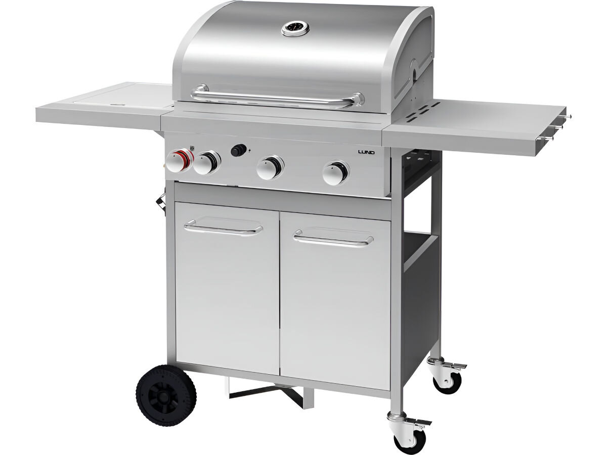 Grill gazowy LUND 99654, moc, palnik, boczny, grill, na białym tle grill frontem prawo skos