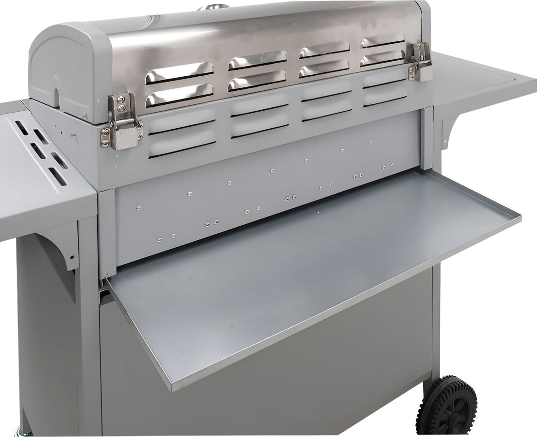 Grill gazowy LUND 99654, kółka, hamulec, przemieszczanie, ustawienie, na białym tle tył grilla lewo skos