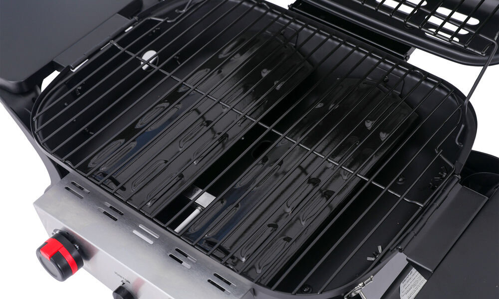 Grill gazowy YATO YG-20005 Yake Czarny 5 kW 47 x 37 cm, stal, nierdzewna, proszkowo, odporne, na białym tle zbliżenie na ruszt grilla