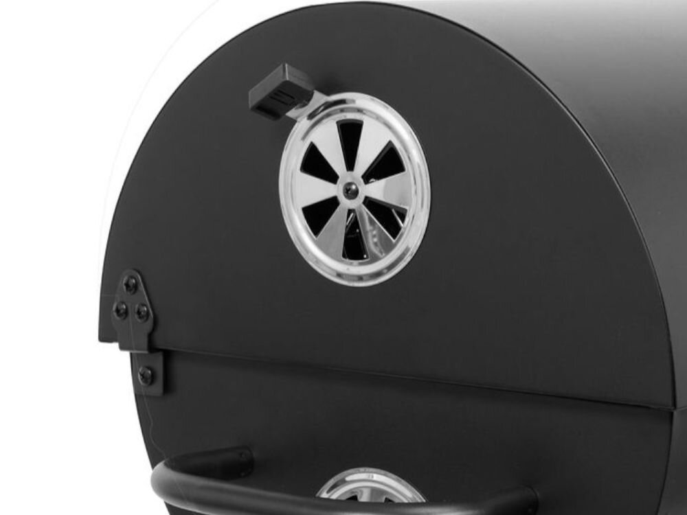 Grill węglowy LUND 99908 71 x 34.5 cm, przesłony, regulacja, kontrola, popielnik, na białym tle zbliżenie na przesłony regulacji powietrza
