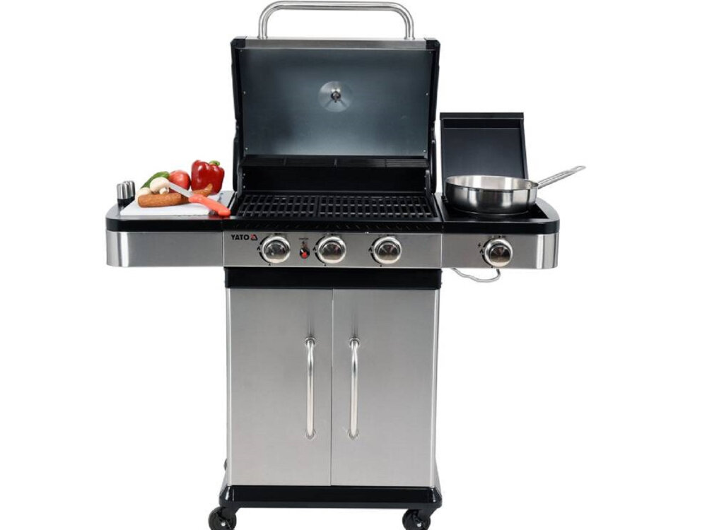 Grill gazowy YATO YG-20018 zamykana szafka na dole konstrukcji podlaczenie do butli typu butan G30 propan G31 z wysokiej jakosci stali malowanej metoda proszkowa