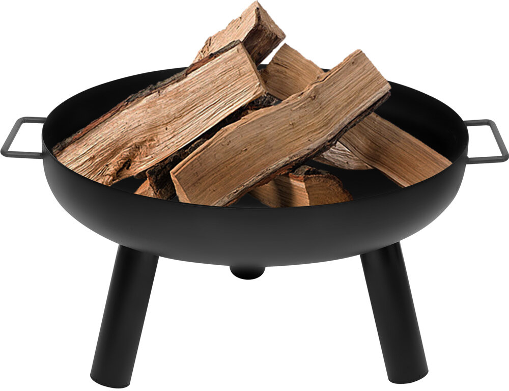 Palenisko ogrodowe LUND 99707 (61 cm), wymiary, przestrzeń, design, komponowanie, na białym tle palenisko wraz z drewnem w misie paleniska