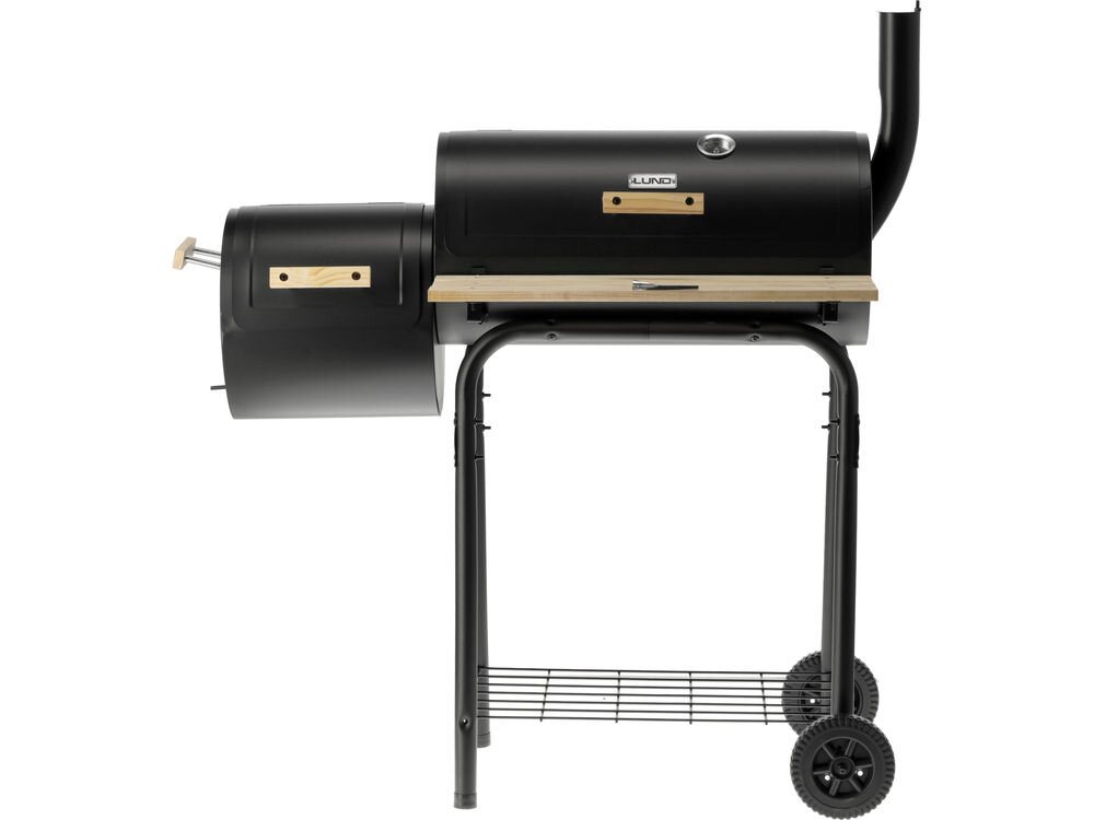 Grill węglowy LUND 99901 60 x 30 cm, odporne, grubość, pokrywa, wymogi, na białym tle grill frontem na wprost
