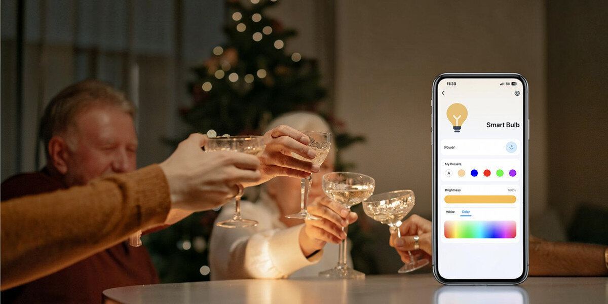 Inteligentna żarówka LED TP-LINK Tapo L535E 8.6W E27 Wi-Fi, Sceny, nastrój, kolory, personalizacja, Toast przy choince i zmiana barwy światła telefonem.