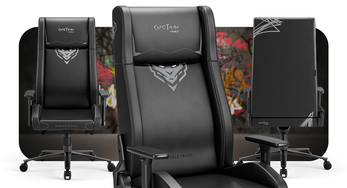 DIABLO CHAIRS X-Custom Czarny FutureVision™ Szerokie siedzisko ergonomiczne oparcie dolnego odcinka kręgosłupa - fotel w czarnym odcieniu