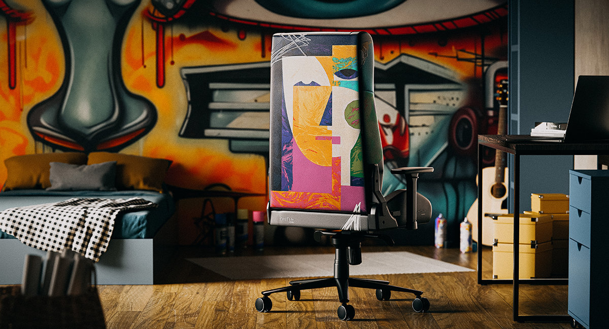 DIABLO CHAIRS X-Custom Czarny delikatną w dotyku ekoskóre HDS™ Gentle Feel tyle i bokach oparcia Creative Layer™ tablicy - fotel z pomalowanym tyłem