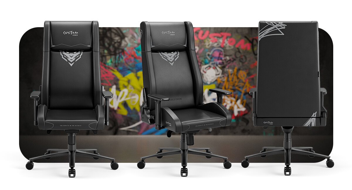DIABLO CHAIRS X-Custom Czarny Narysuj coś oryginalnego markery całkowicie ścieralne (nawet po upływie kilku dni) zwilżona ścierka z mikrofibry - fotel od przodu i od tylu