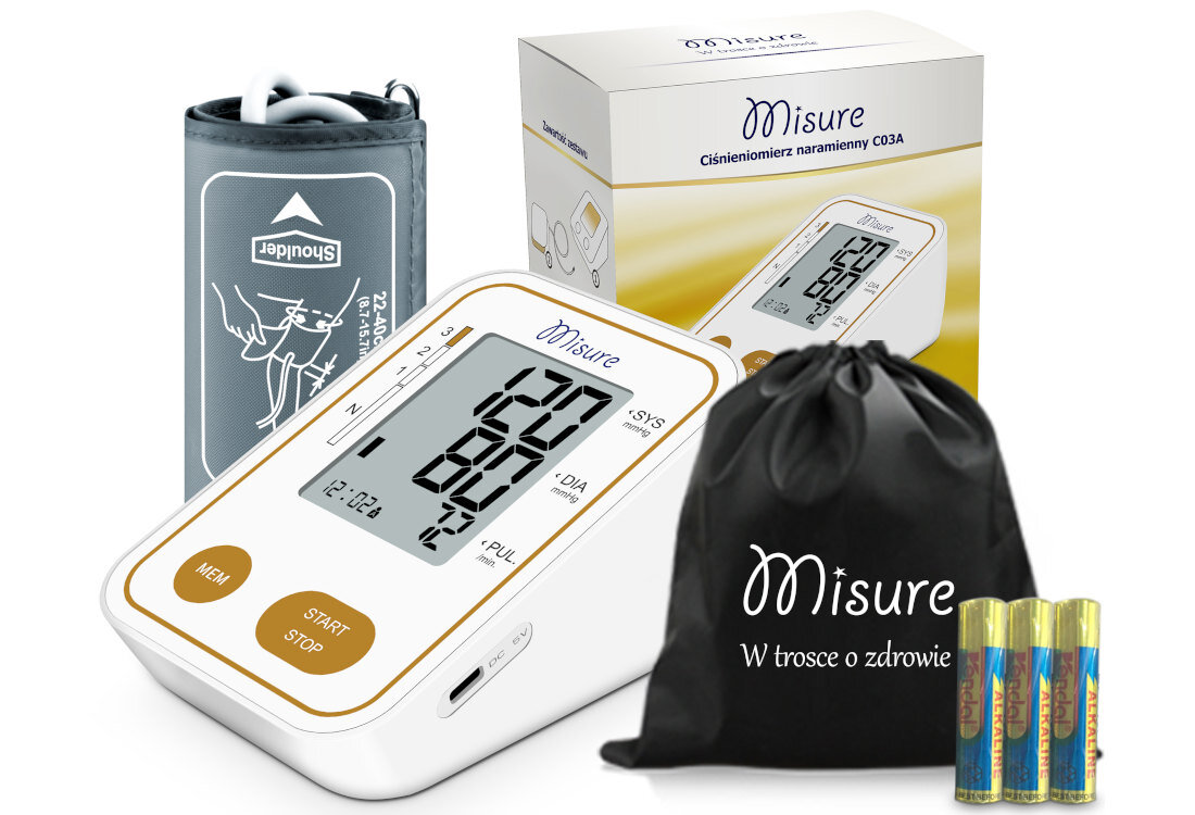 Ciśnieniomierz MISURE C03A Biały Elastyczne zasilanie baterie 3 × AA zasilacz zewnętrzny swoboda korzystanie możliwości