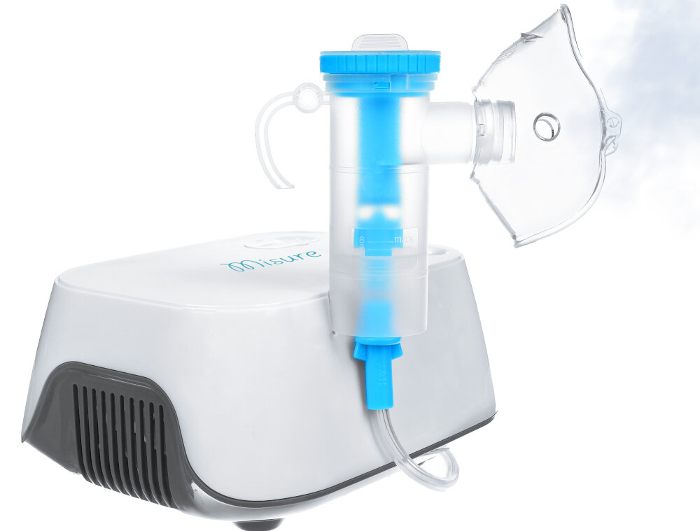 Inhalator nebulizator pneumatyczny MISURE MI-NEBB Skuteczna terapia w domu technologia sprężonego powietrza lek w postaci delikatnej mgiełki dla osób z astmą, POChP, zapaleniem oskrzeli czy alergiami