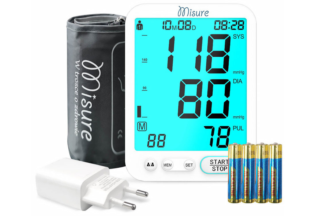 Ciśnieniomierz MISURE MI Med 7 Biały Wygoda użytkowani na bateriach, jak i zasilaczua Wskaźnik niskiego poziomu baterii przypomnienie