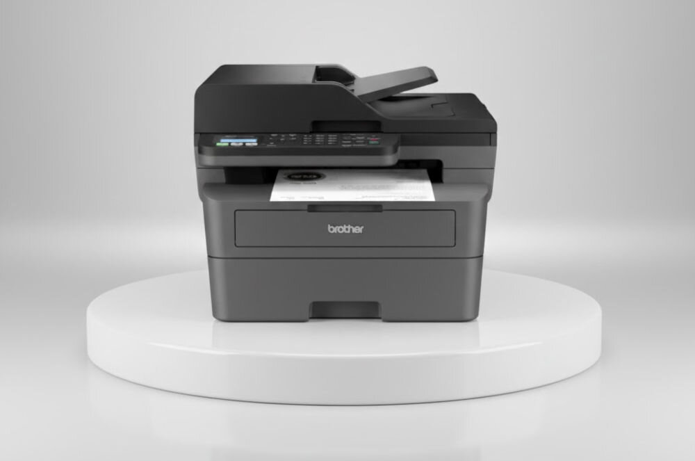 Urządzenie wielofunkcyjne BROTHER MFC-L2802DN Automatyczny druk dwustronny prezentacja urządzenia na podeście na jasnym tle rozdzielczość skanowania w kolorze dokumenty zdjęcia rozdzielczość interpolowana wysoka jakość