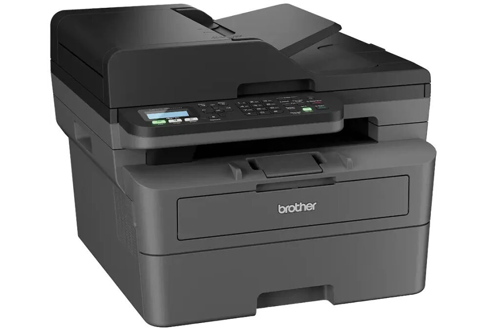 Urządzenie wielofunkcyjne BROTHER MFC-L2802DN Automatyczny druk dwustronny prezentacja urządzenia na białym tle pod kątem rozdzielczość druku wyraźny tekst wydruki korespondencja biurowa
