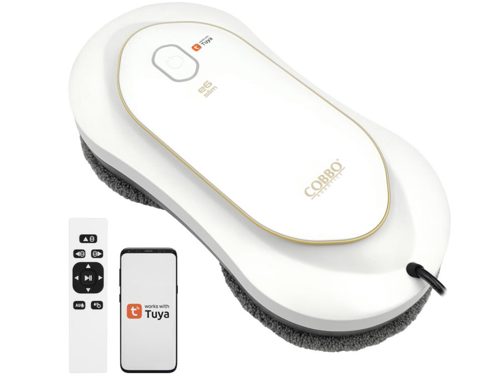 Робот для миття вікон COBBO E6 Slim керування пристроєм додаток дистанційне керування регулювання режиму розпилення частота нанесення рідини режим роботи ввімкнення графіка роботи повідомлення споживання рідини