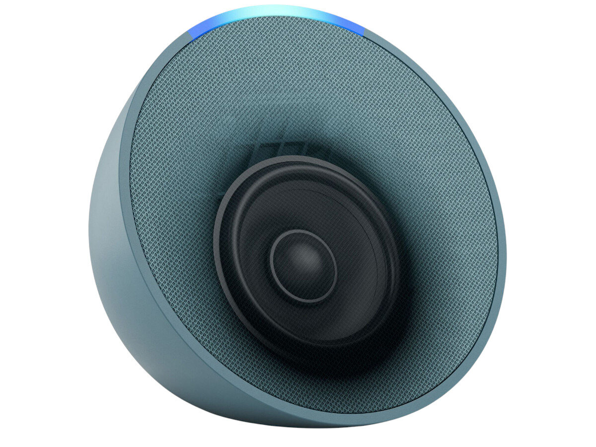 AMAZON Echo Pop Zielony, sterowanie, interakcja, polecenia, Komunikacja, na białym tle echo pop z wizualiuzacją głośnika wewnątrz