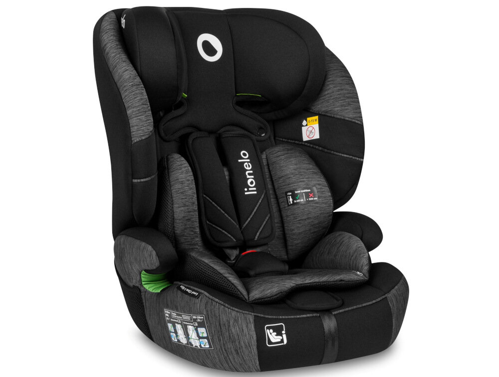 Fotelik samochodowy LIONELO Levi One i-Size (9-36 kg) Czarno-szary 10-stopniowej regulacji zagłówka Szerokie siedzisko system Dri-Seat