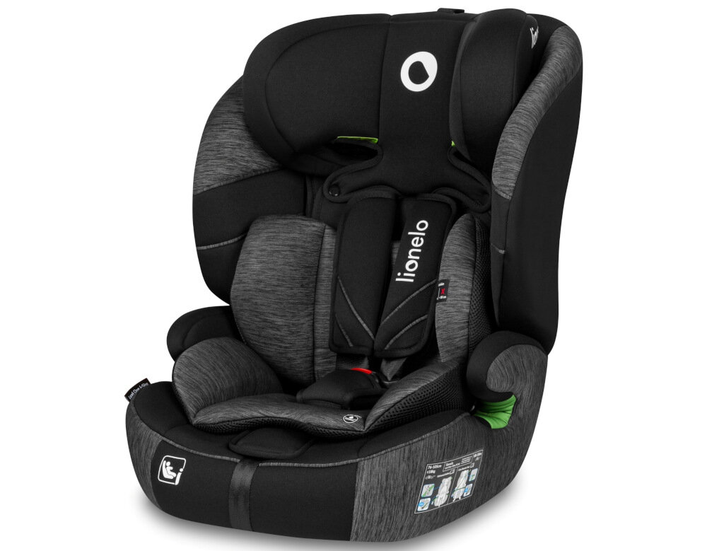 Fotelik samochodowy LIONELO Levi One i-Size (9-36 kg) Czarno-szary komfort podroz przejazdzka higiena czyszczenie material wygoda demontaz