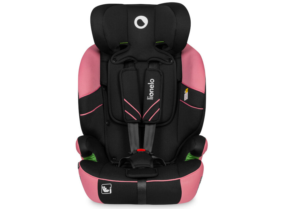 Fotelik samochodowy LIONELO Levi One i-Size (9-36 kg) Czarno-różowy Wysoki standard norma i-Size wzmocnienie pianka Memory Foam ochrona