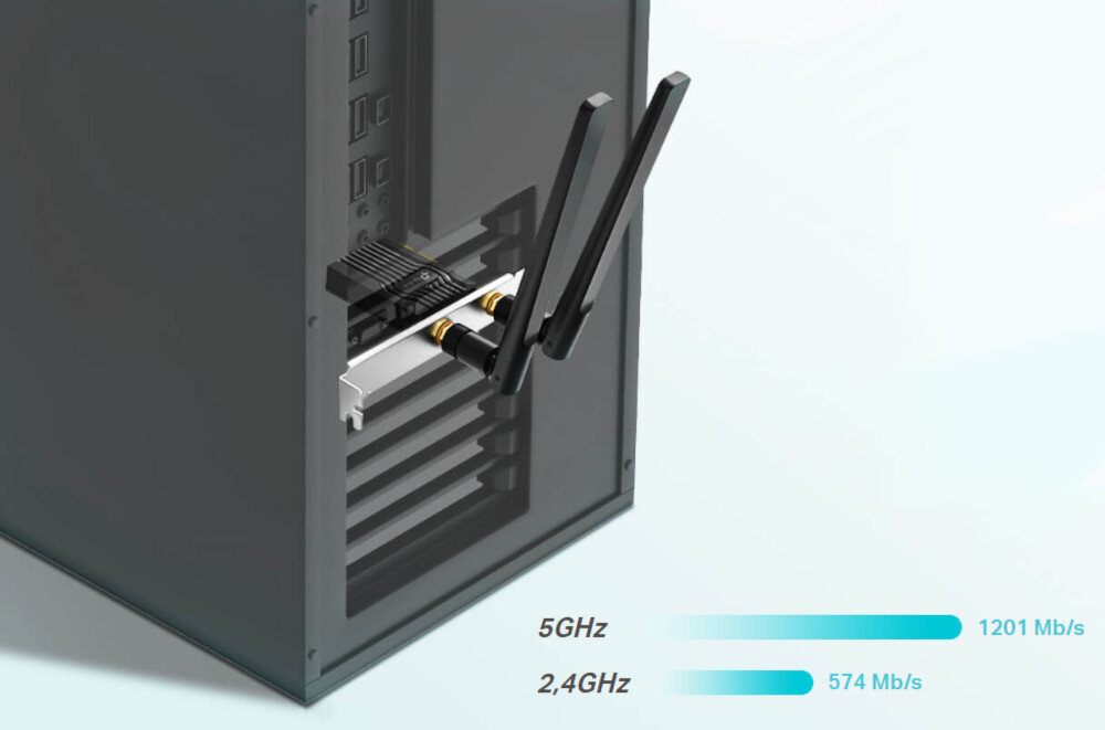 Karta sieciowa TP-LINK Archer TX20E technologii Wi-Fi 6 szybkimi połączeniami
