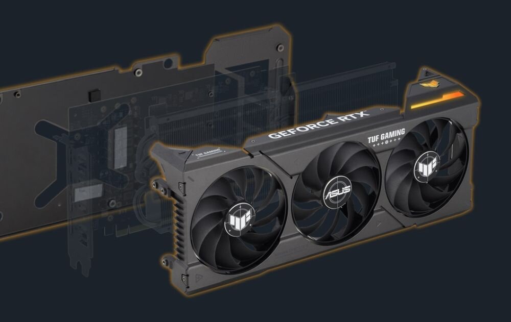 Karta graficzna ASUS TUF Gaming GeForce RTX 4070 Super OC Edition 12GB - Płyta tylna wykonana z wytrzymałego aluminium