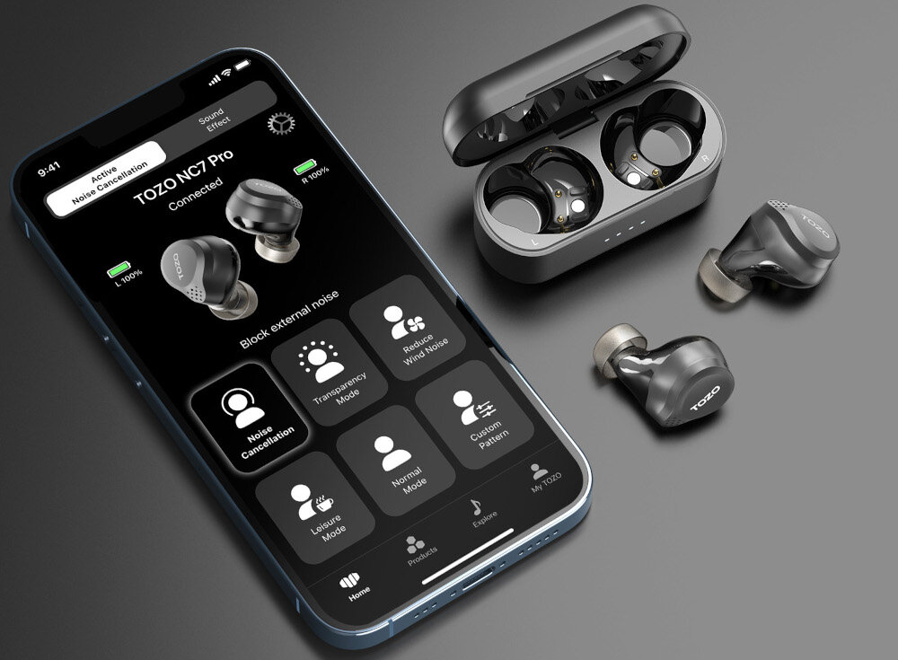 Słuchawki dokanałowe TOZO NC7 Pro  - aplikacja