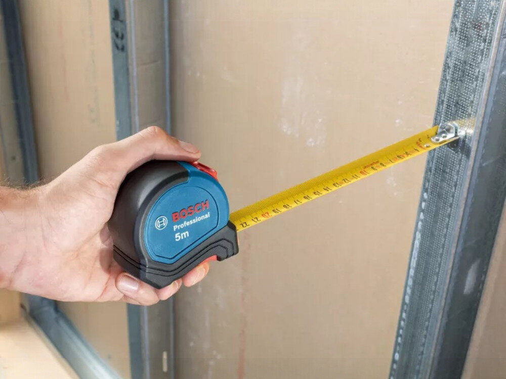 Miara zwijana BOSCH Professional 1 600 A01 6BH (5 m), taśma, zasięg, dwustronna, milimetry, miara zwijana mierzy dystans do profilu aluminiowego
