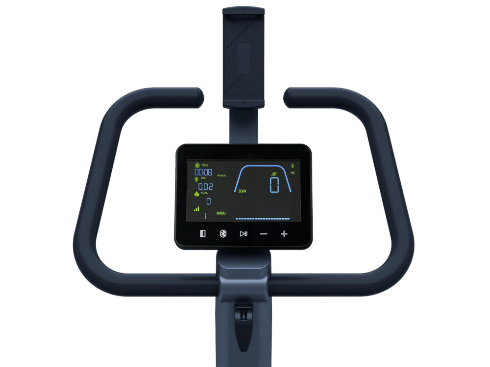 Rower indukcyjny KETTLER Hoi Ride+ wyświetlacz na białym tle 7-calowy ekran w czasie rzeczywistym pokazuje wszystkie kluczowe parametry łatwo kontrolujesz intensywność treningu monitorujesz postępy porównujesz sesje