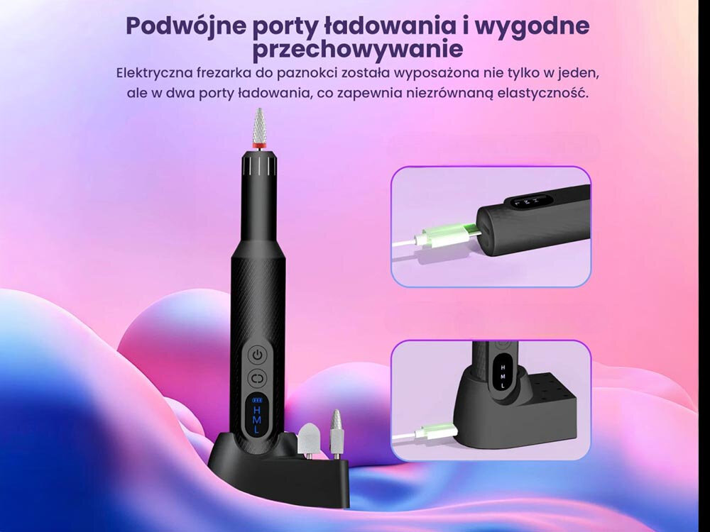 Frezarka do paznokci EXTRALINK 31832 podwójne porty, zawsze gotowa do pracy, 8 otworów na bity, szybka wymiana bitów