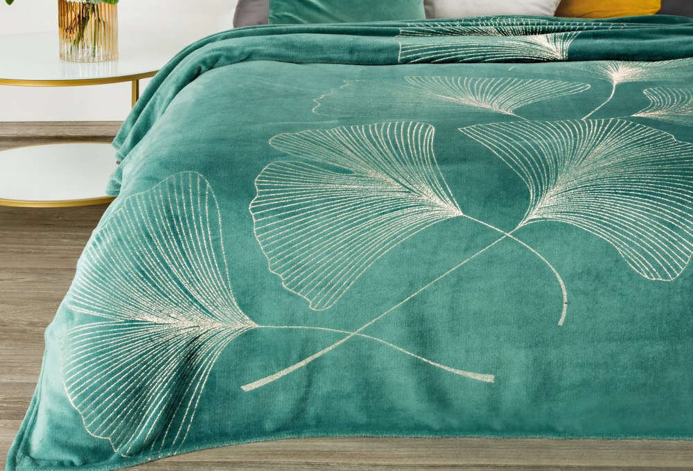 Koc EUROFIRANY Ginko 367385 150 x 200 cm Turkusowy wygląd prezentacja design wizualizacja lifestyle