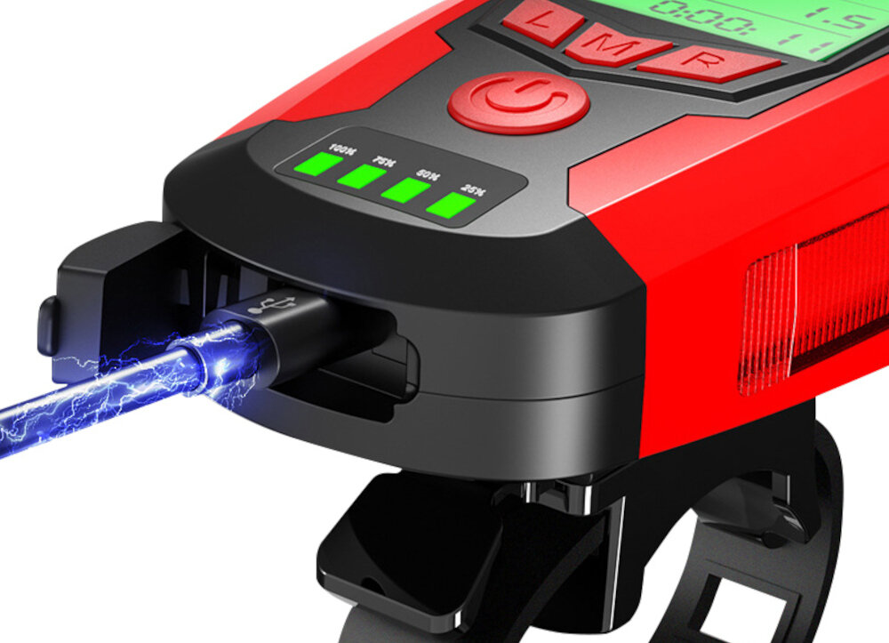 Lampka rowerowa BECOOL BC-FL1484 z licznikiem prosty w obsłudze ładowanie kabel micro-USB czas ładowania przypomnienie o niskim poziomie baterii