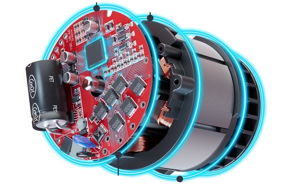 Dmuchawa do liści akumulatorowa EINHELL Venturro 36-240 3433640 silnik na białym tle zasilana wydajnym bezszczotkowym silnikiem EINHELL PurePOWER większa moc dłuższy czas pracy mniejsze zużycie komponentów mniej konserwacji silnik pracuje cicho i efektywnie wysoka wydajność
