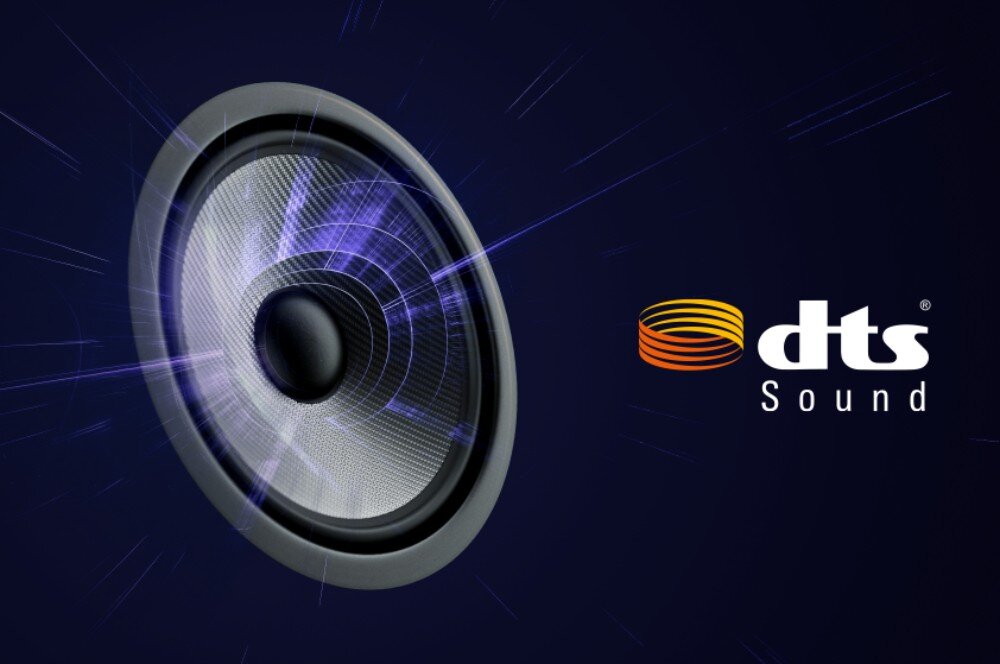 Monitor AOC Agon Pro PD49 Zbliżenie na głośnik z efektem świetlnym oraz logo „dts Sound” po prawej stronie, głośniki, dźwięk, moc