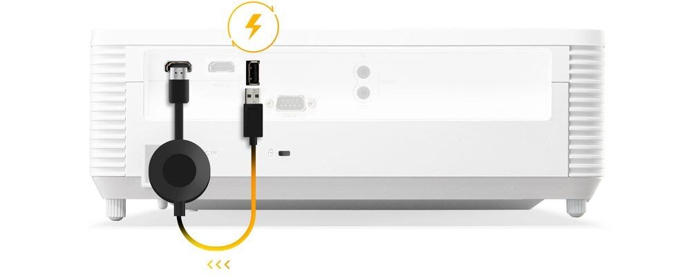 Projektor VIEWSONIC PX704HD USB 5 V 1,5 A Chromecast Apple TV Fire TV Roku, projektor od tyłu  na białym tle