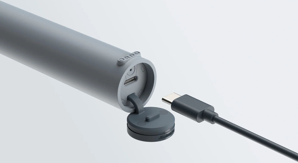 Szczoteczka soniczna ORDO Sonic Lite Szary wodoodporna konstrukcja wilgotne środowisko ładowanie USB-C wygodne uniwersalne rozwiązanie ładowanie w podróży kompaktowa przyjazna dla podróżujących