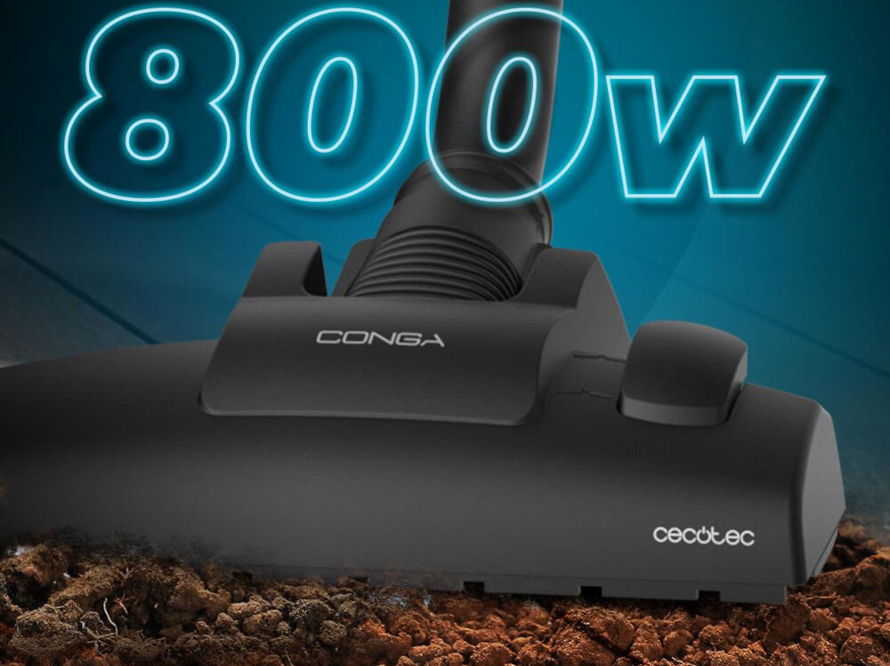 Odkurzacz CECOTEC Conga Powerbag 2000 Compact moc 800 W doskonałe efekty sprzątania technologia UltraPower siła ssania 16 kPa usuwanie brudu kurzu innych zanieczyszczeń na dywanach na twardych podłogach skutecznośc szybkość sprzątania 