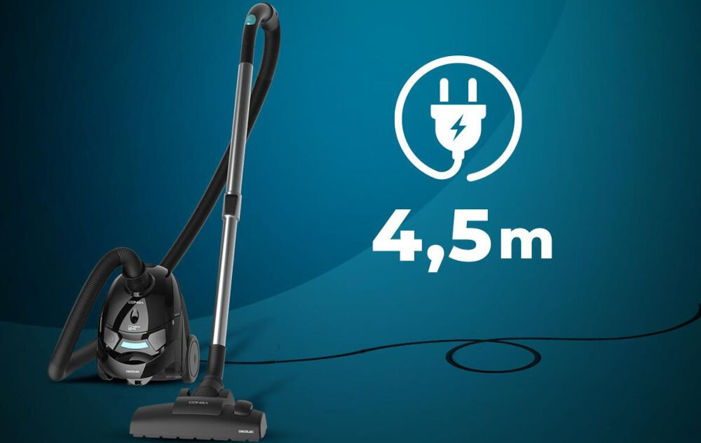 Odkurzacz CECOTEC Conga Powerbag 2000 Compact teleskopowa rura możliwość regulacji promień działania 4,5 m komfortowe efektywne sprzatanie dotarcie do najtrudniej dostępnych zakararków w domu 