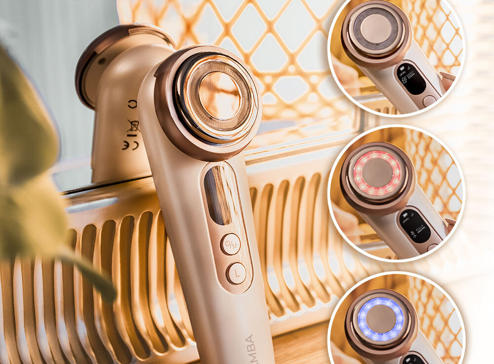 Masażer CECOTEC Bamba FaceCare LightSonic technologia fototerapii masaż światło czerwone i niebieskie wspomaganie regeneracji skóry poprawa elastyczności zmniejszenie widoczności zmarszczek młody wygląd skóry bardziej promienna i pełna blasku skóra