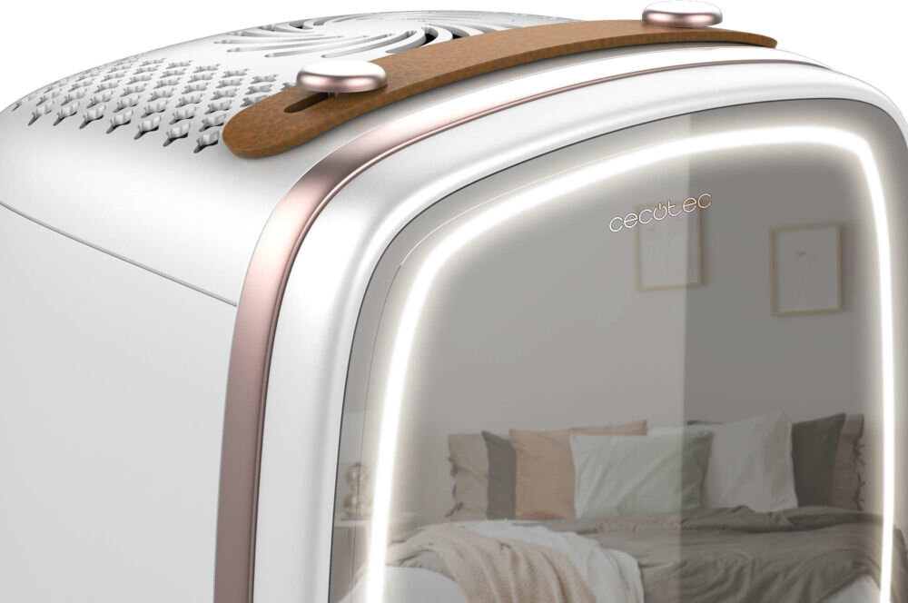 Lodówka kosmetyczna CECOTEC Bamba CoolingBeauty 6000 Mirror Różowy ergonomiczny uchwyt u góry łatwe przenoszenie łatwy transport na wakacje do spa na wyjazd prostsze przewożenie kosmetyków