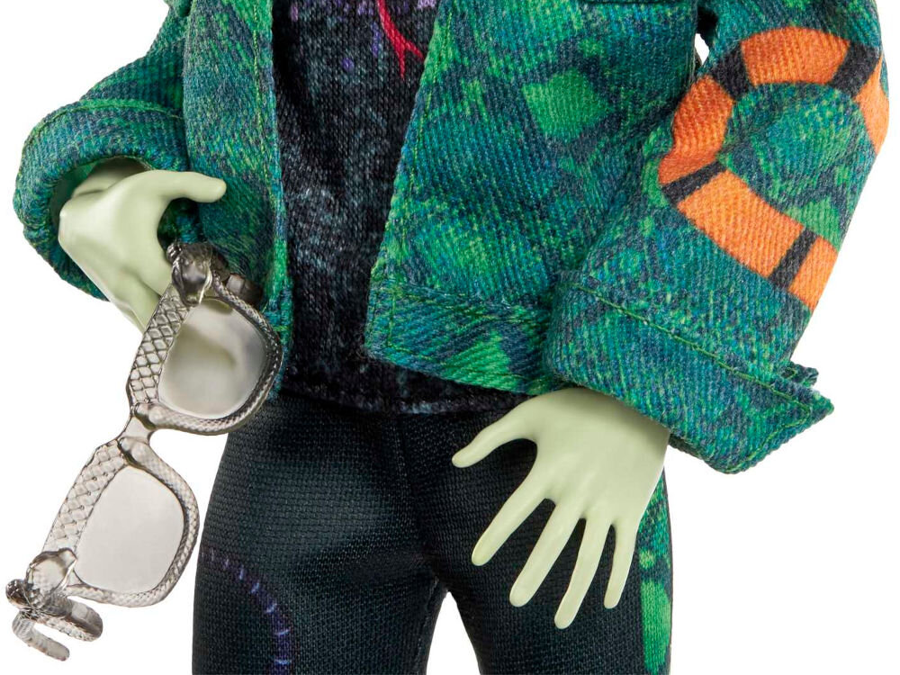 Lalka MONSTER HIGH Deuce Gorgon HHK56 kurtka spodnie myszka Perseus motyw węza