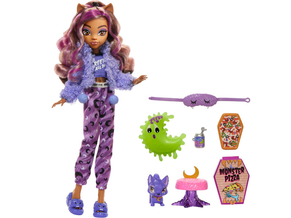 Lalka MONSTER HIGH Piżama Party Clawdeen Wolf HKY67 elementy zestaw