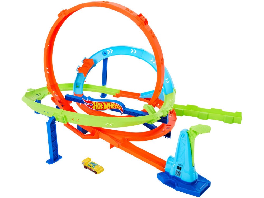 Tor Hot Wheels Action Zakręcone tornado HTK16 dynamiczny tor niezapomniana zabawa niesamowite ewolucje dwa tryby wirujące pętle ekstremalne skoki zdobywanie punktów łatwe składanie i przechowywanie szybka rozbiórka i montaż wygoda użytkowania samochodzik hot wheels