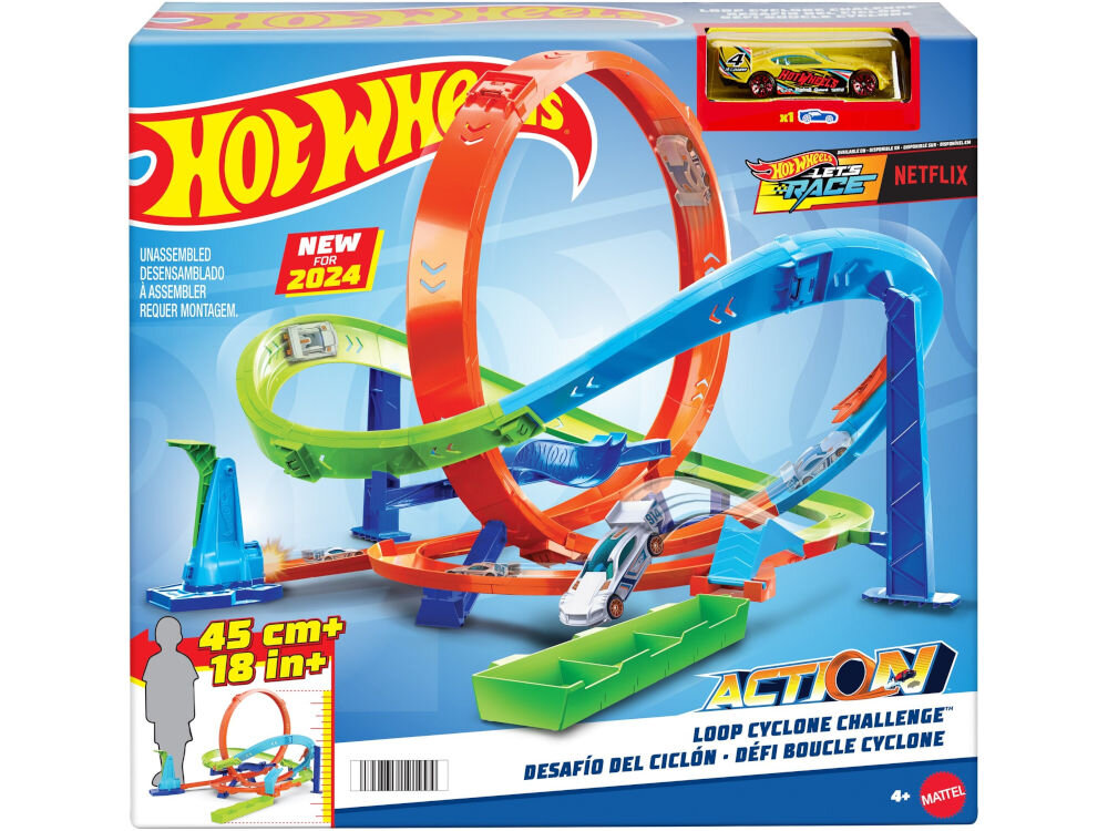 Tor Hot Wheels Action Zakręcone tornado HTK16 rozwój umiejętności rozwinięcie koordynacji wyobraźnia przestrzenna emocje adrenalina szalone pętle skoki mnóstwo emocji solidna konstrukcja wysoka jakośc materiałów trwałość idealny prezent