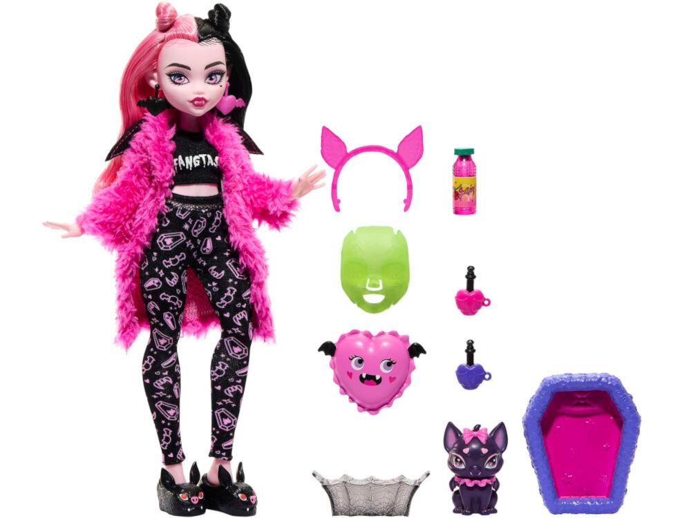 Lalka MONSTER HIGH Piżama Party Draculaura HKY66 elementy zestaw